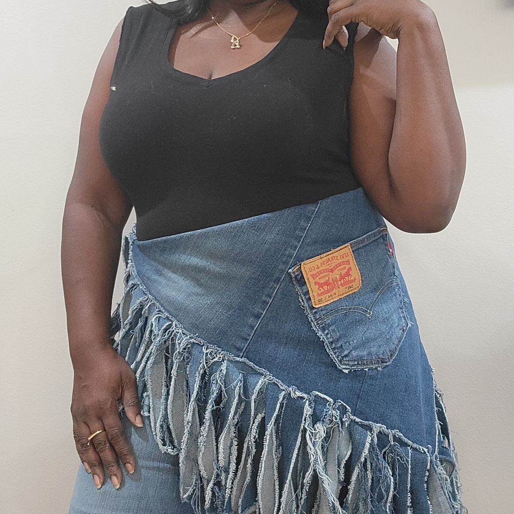 Levi's Denim Fringe Custom Wrap Scarf - Picture 5 of 6